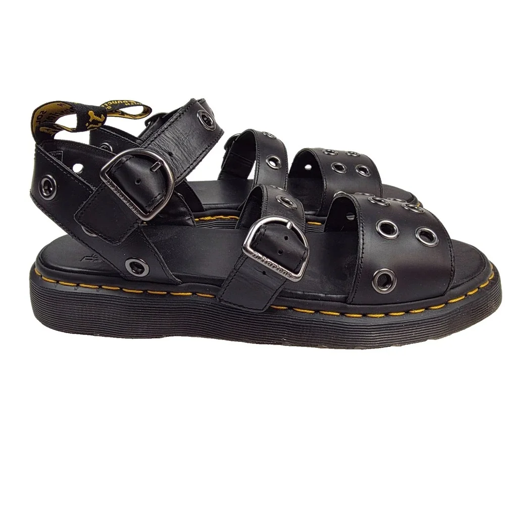 Dr‎ Martens Gryphon Grommet Hardware Black Leather Sandal Size 13